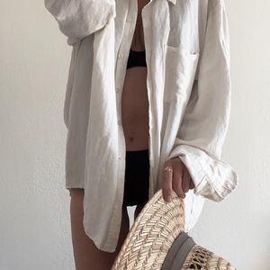 Oversized Linen Blend Button Up